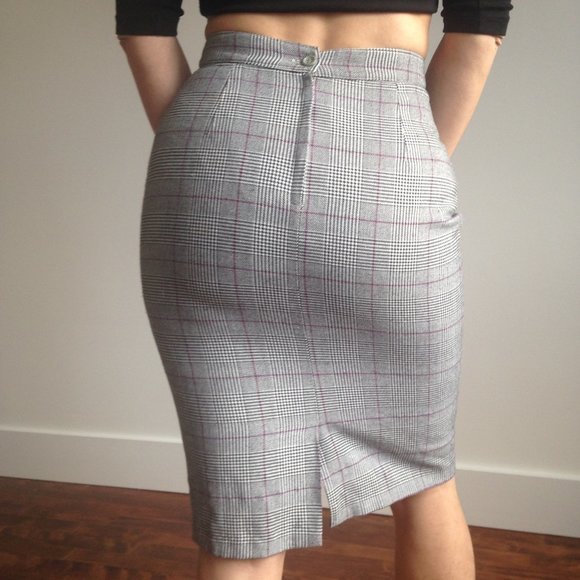 Evidence - Grey Plaid Houndstooth High Waisted Pencil Skirt - Picture 12 of 14